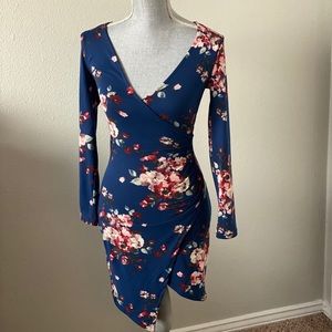 Blue long sleeve asymmetrical dress